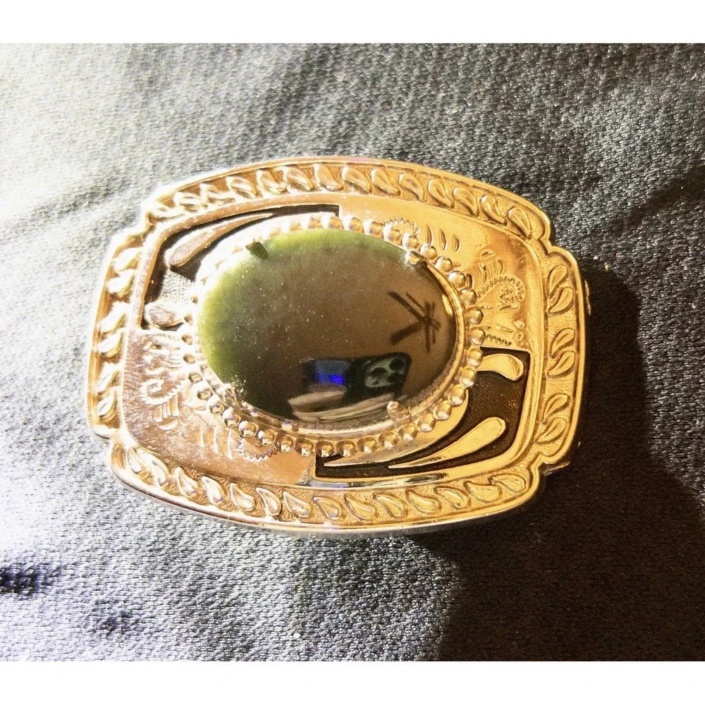 Western Gold Belt Buckle With Olivine Polished Stone Rodeo Country Southwestern